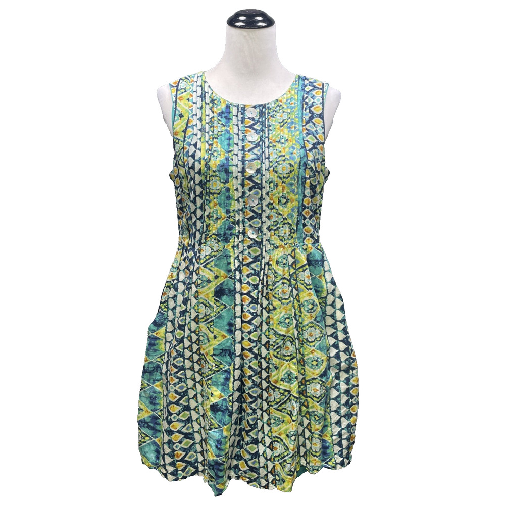 Rabbit Rabbit Rabbit Petite Fit Flare Dress Sz 12P Cotton Tribal Ikat Geometric